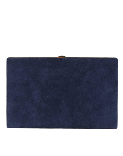 Dolce & Gabbana Blue Suede Miniature Clutch with Gold Accents