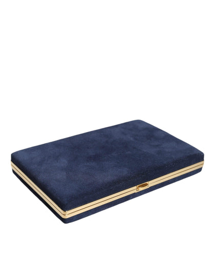 Dolce & Gabbana Blue Suede Miniature Clutch with Gold Accents