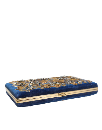 Dolce & Gabbana Blue Velvet Gold Frame Miniature Clutch Purse