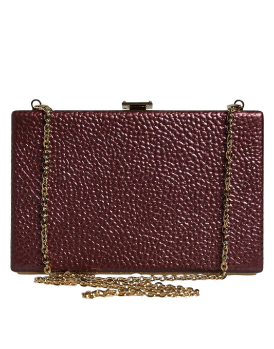 Dolce & Gabbana Maroon Leather Miniature Clutch with Gold Accents