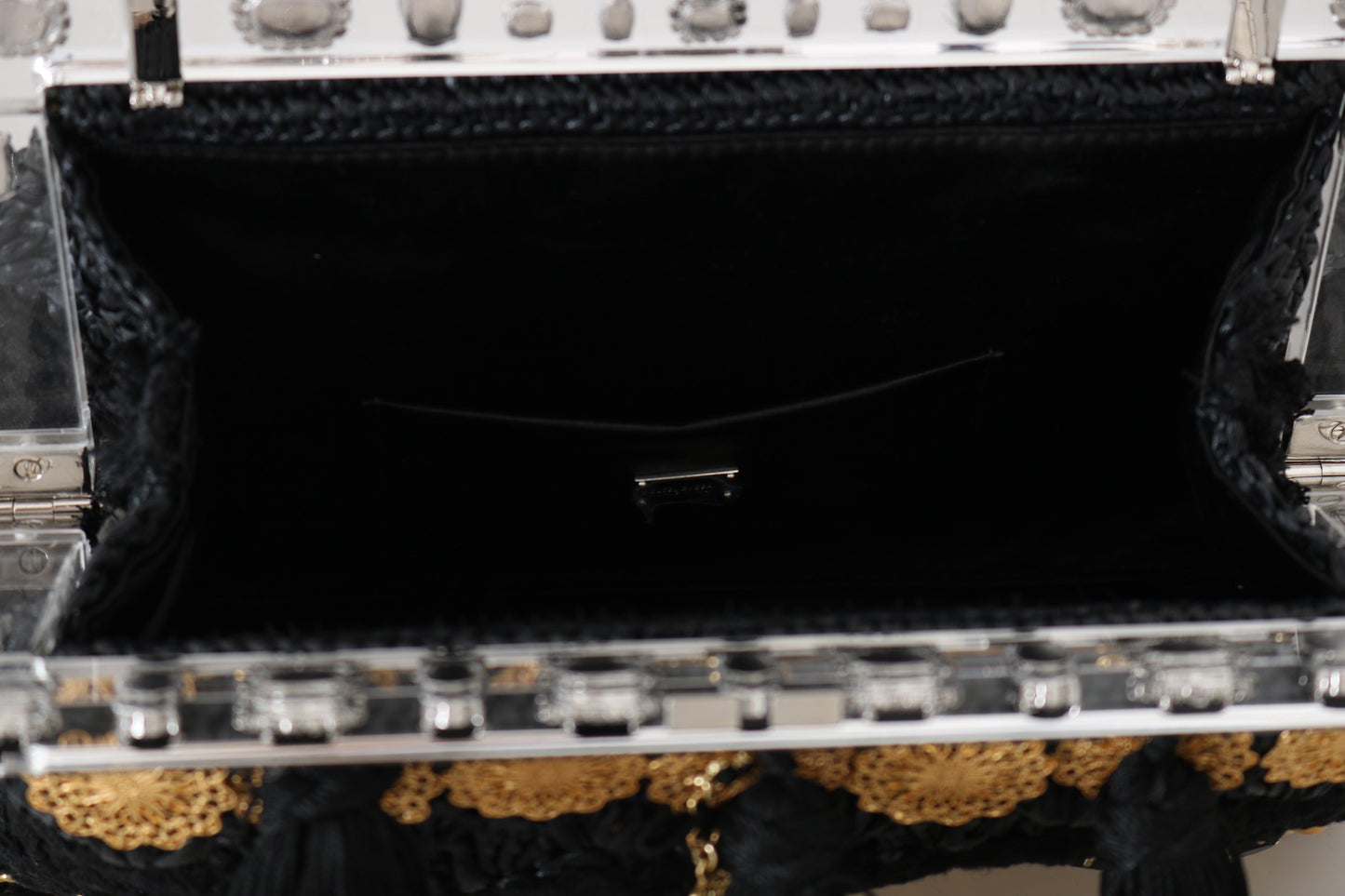 Dolce & Gabbana Black Crystal Baroque Evening Clutch with Gold Accents