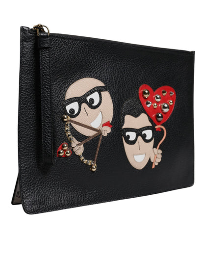 Dolce & Gabbana Black Embellished Leather Clutch Bag