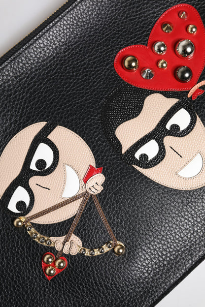 Dolce & Gabbana Black Embellished Leather Clutch Bag