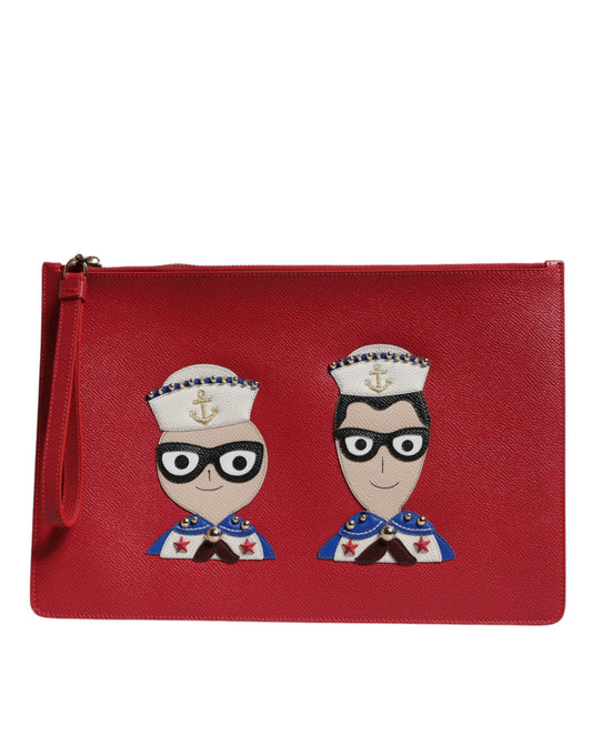 Dolce & Gabbana Red Embellished Leather Clutch Bag