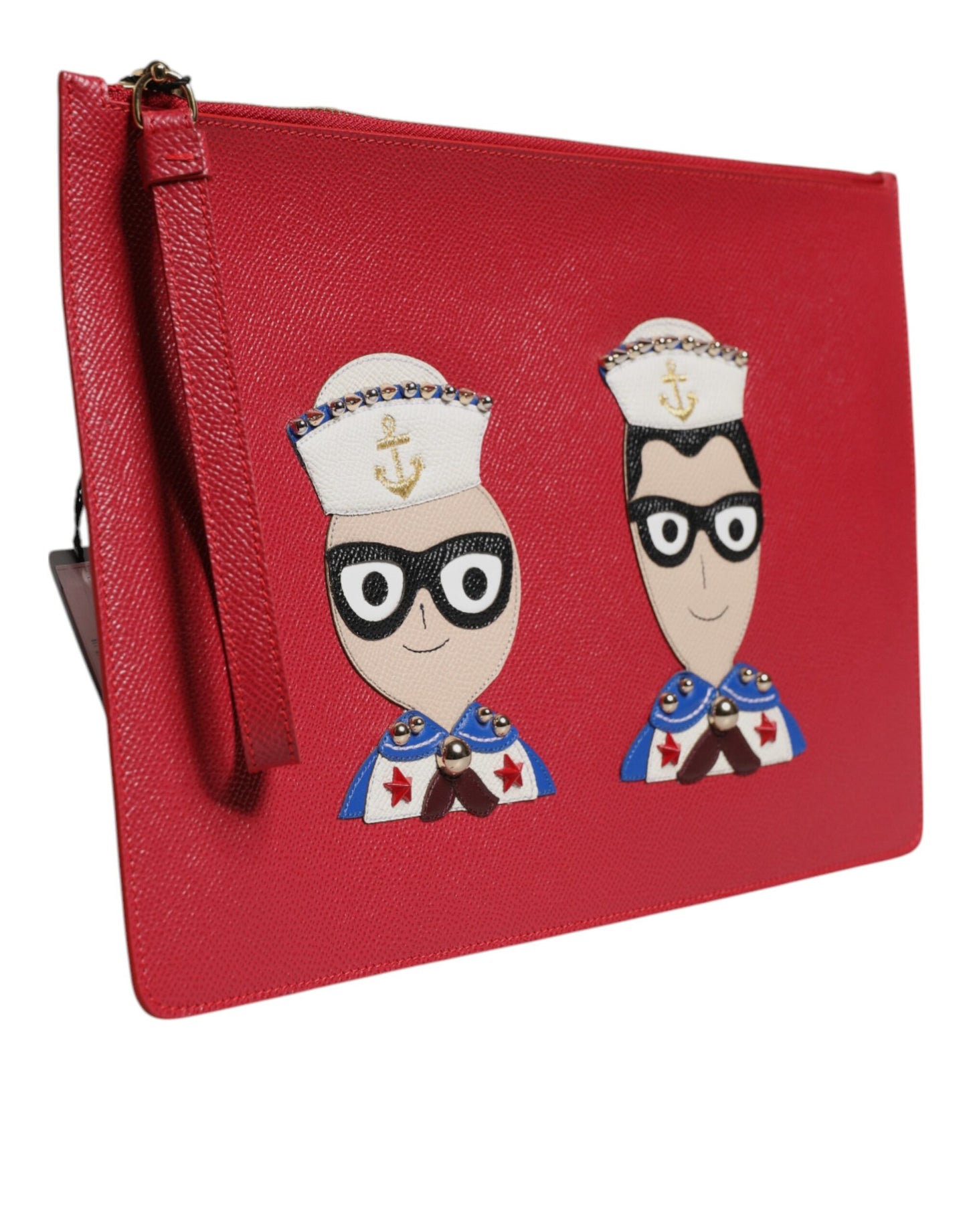 Dolce & Gabbana Red Embellished Leather Clutch Bag