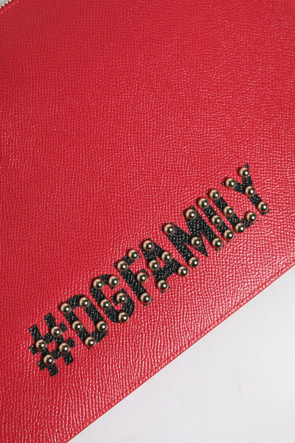 Dolce & Gabbana Red Embellished Leather Clutch Bag