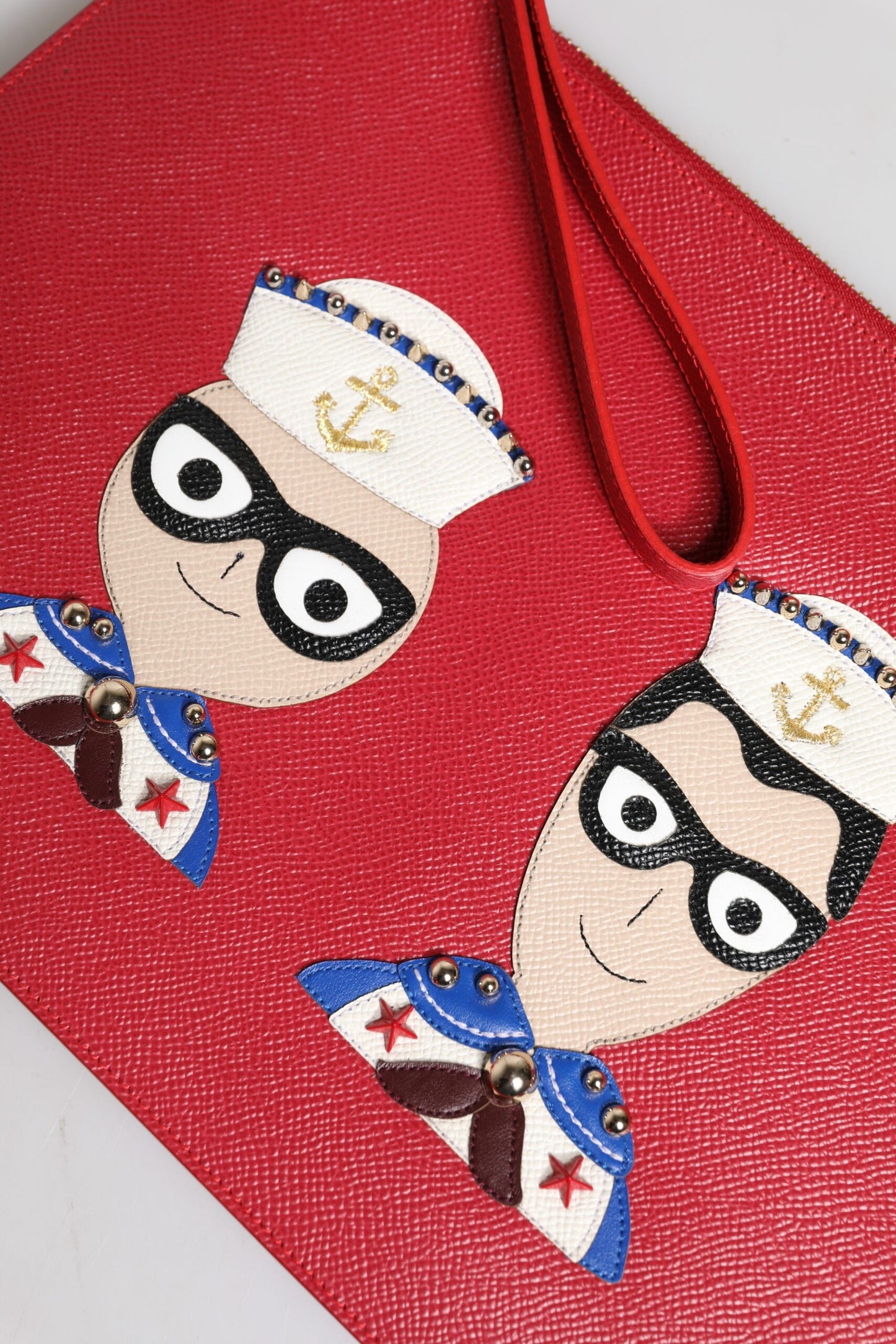 Dolce & Gabbana Red Embellished Leather Clutch Bag