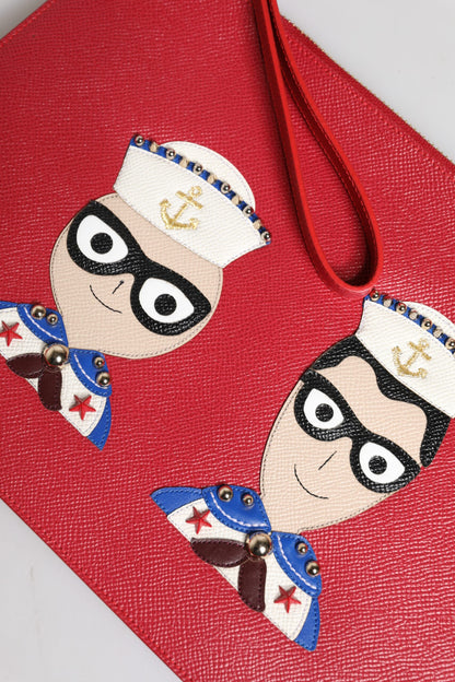 Dolce & Gabbana Red Embellished Leather Clutch Bag