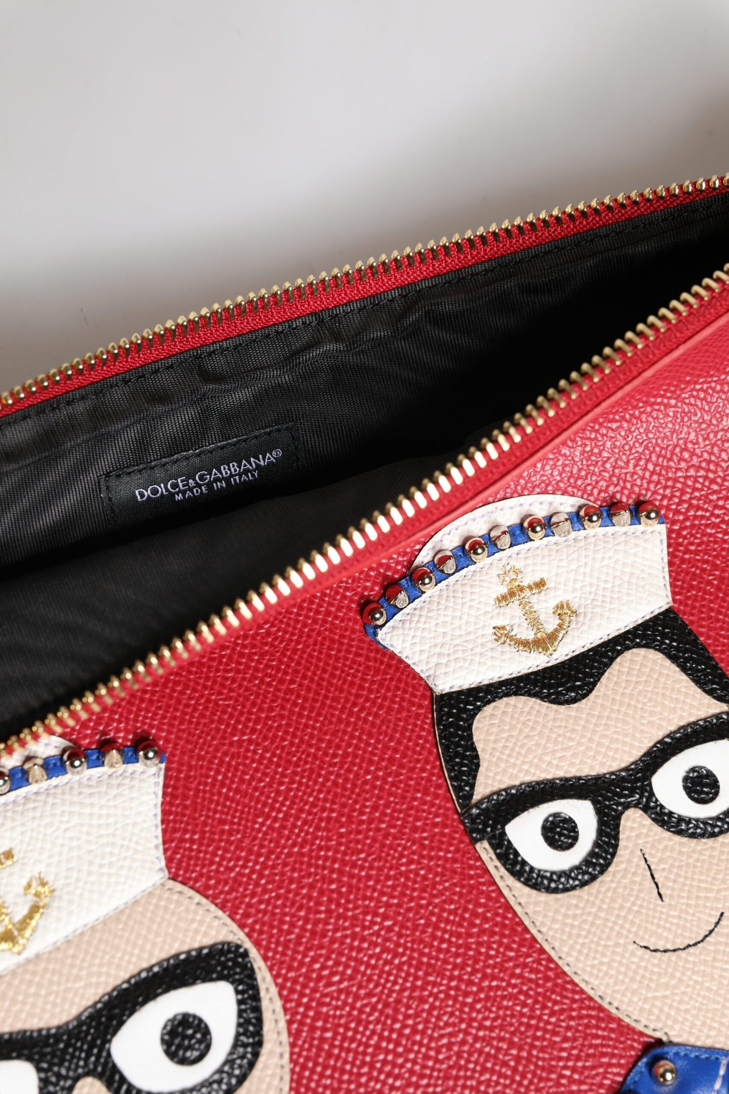 Dolce & Gabbana Red Embellished Leather Clutch Bag
