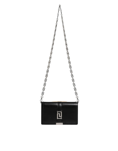 Versace Black Calfskin Leather Chain Strap Shoulder Crossbody Bag