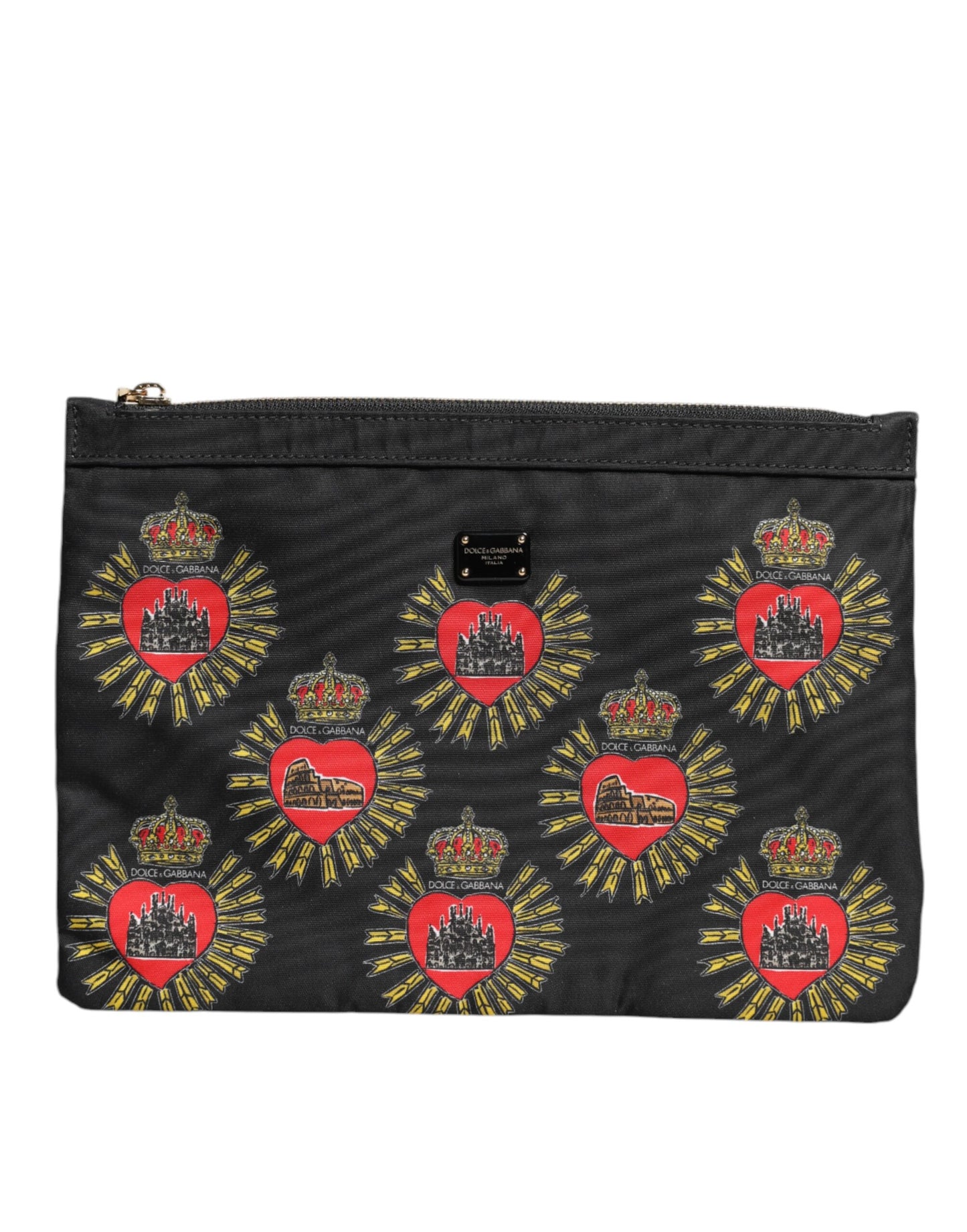 Dolce & Gabbana Black Red Nylon Sacred Heart Clutch Pouch Bag
