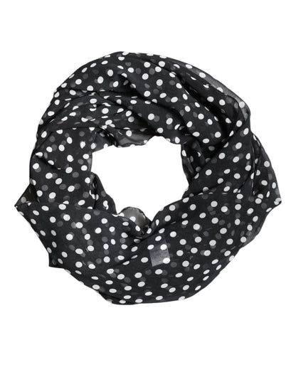 Dolce & Gabbana Black Polka Dots Polyester Wrap Shawl Scarf