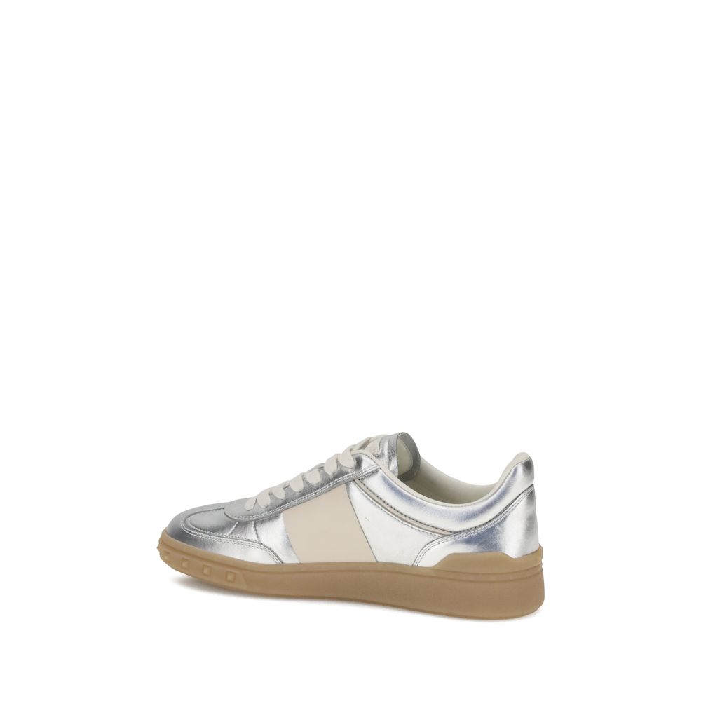 Valentino Garavani Silver Calf Leather Bos Taurus Low Top Sneakers