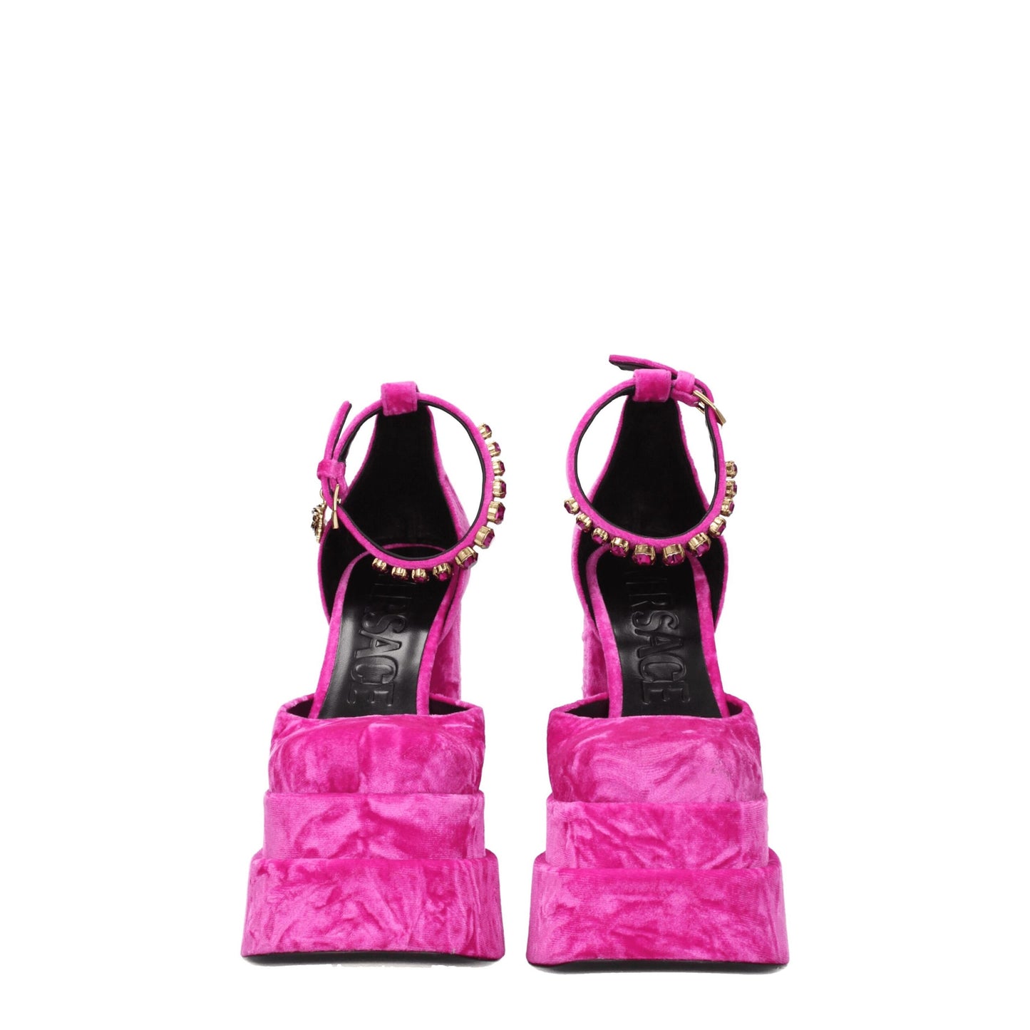 Versace Pink Velvet Platform Sandals