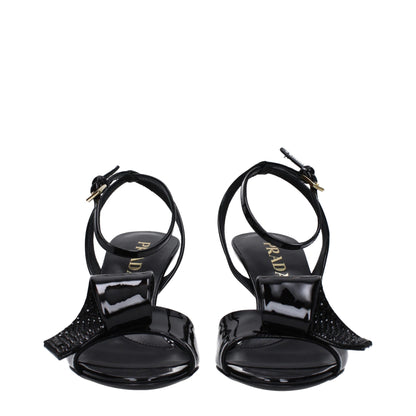 Prada Black Leather Stiletto Heel Sandals
