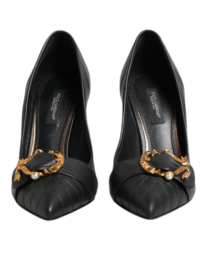 Dolce & Gabbana Black Devotion Leather Heels Pumps Shoes