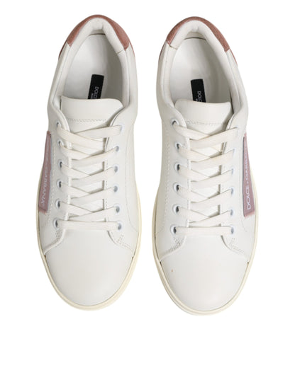 Dolce & Gabbana White Pink Leather Low Top Sneakers Shoes
