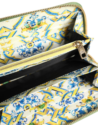 Dolce & Gabbana Green Leather Logo Plaque Zip Around Continenta Wallet