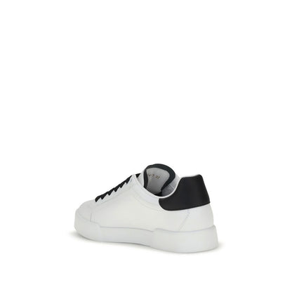 Dolce & Gabbana White Calf Leather Bos Taurus Low Top Sneakers