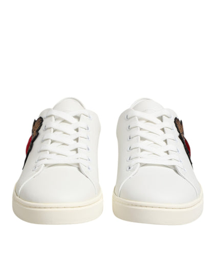 Dolce & Gabbana White Leather Sacre Heart Patch Sneakers  Shoes