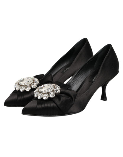 Dolce & Gabbana Black Satin Bow Crystal Embellishment Pumps Shoes