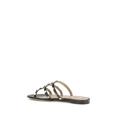 Valentino Garavani Black Calf Leather Bos Taurus Flat Sandals