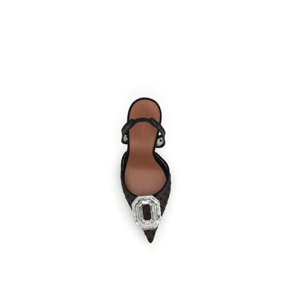 Amina Muaddi Black Silk High Heel Pumps